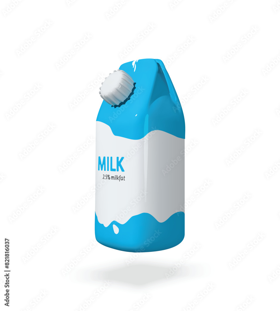 Milk pack 3d vector icon. blue pack of milk vector illustration