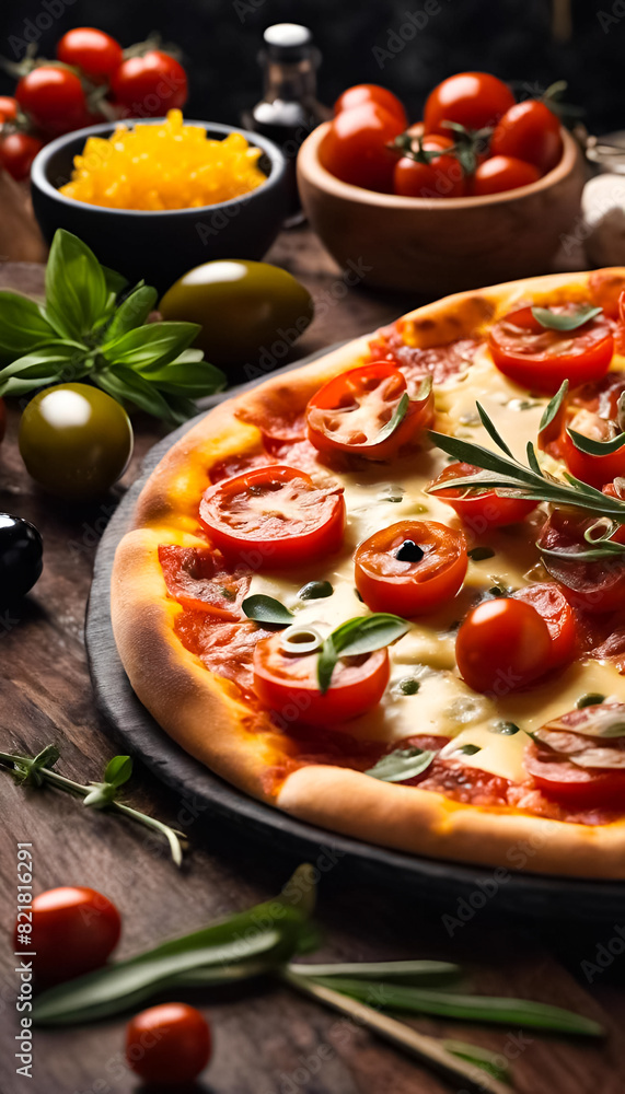 AI Generative illustration of a traditional Italian Pizza AI Generative illustration of a traditional Italian Pizza