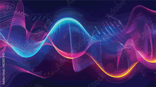 Neon audio voice frequency wave and abstract sound 