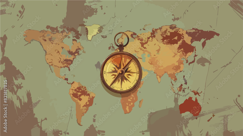 Vintage compass on world map Vector style vector