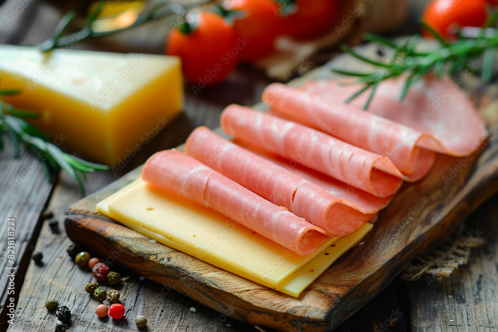 Sliced Ham and Swiss Cheese Blocks Ready for Gourmet Sandwiches Sliced Ham and Swiss Cheese Blocks Ready for Gourmet Sandwiches
