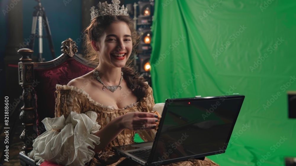 Actress Using Computer Ilustrace „Actress wearing Renaissance dress on period costume drama ...
