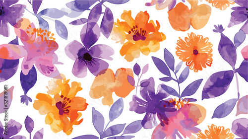 Violet Orange Purple Watercolor Floral Seamless Patte