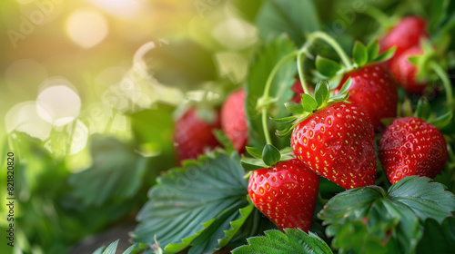 Fresh red strawberries at farm