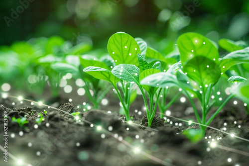 Smart agriculture, farm , sensor concept (pH, moisture , light level) in plant 