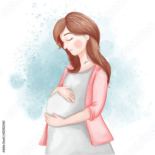 Women Pregnant Watercolor Illustration for Happy Mother's Day