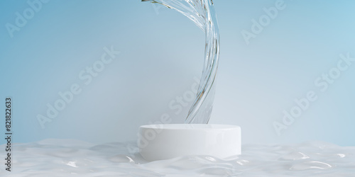 Podium on the water for product presentation. Natural beauty pedestal, relaxation and health, 3d illustration.