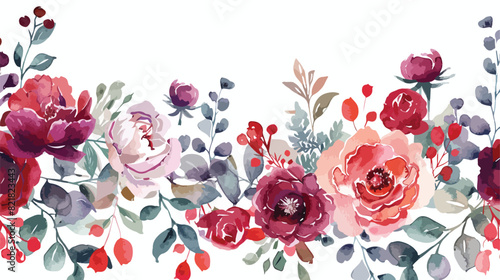 Watercolor fall fresh floral and leaf bouquet red pur