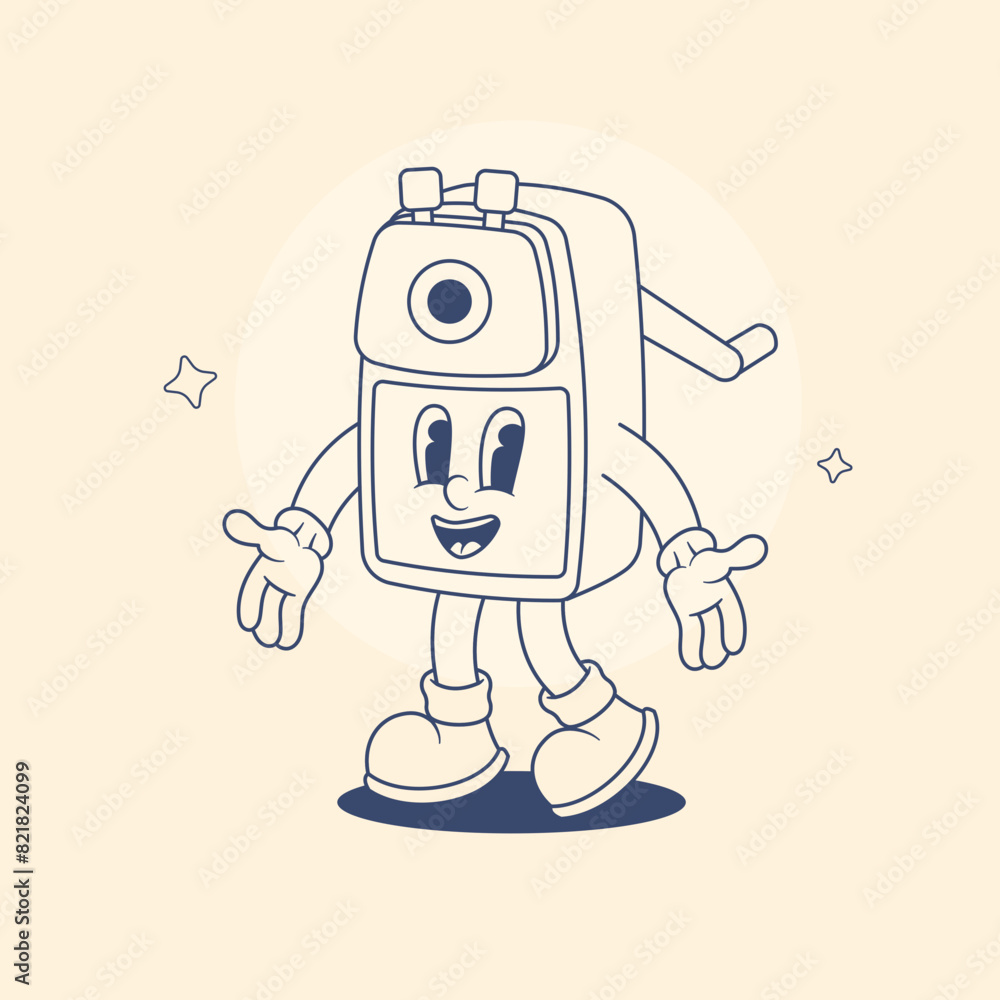 Outline Pencil Sharpener Retro Mascot Illustration