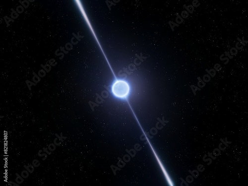 Distant neutron star. Pulsar isolated on a black background. Source of radio emission in space.