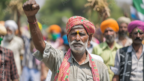 Indian farmers protesting on the road photo