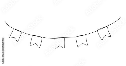 One line garland sketch. Celebration party hand drawn elements. Vector continuous outline isolated illustration