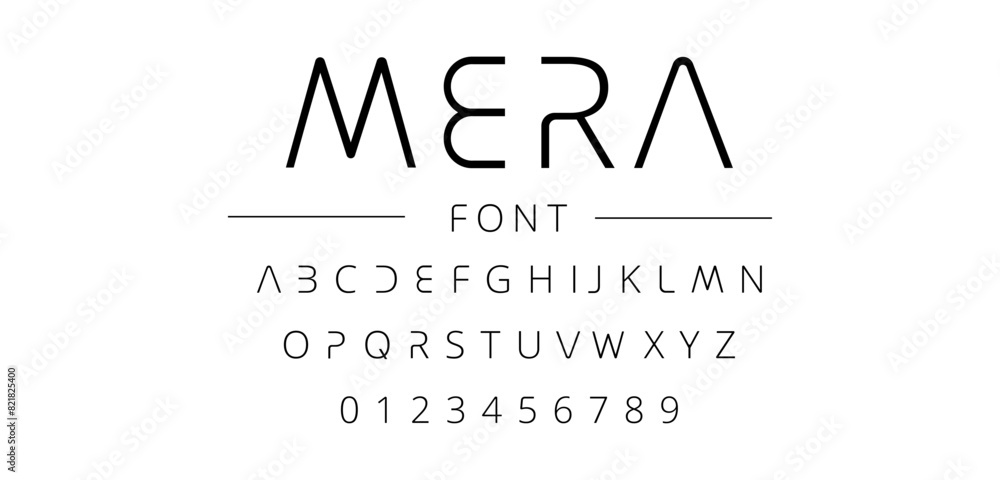 Mera and Abstract minimal modern alphabet font. Urban minimalist typography future digital fashion creative logo font. vector illustration Mera and Abstract minimal modern alphabet font. Urban minimalist typography future digital fashion creative logo font. vector illustration