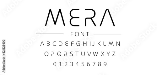 Mera and Abstract minimal modern alphabet font. Urban minimalist typography future digital fashion creative logo font. vector illustration