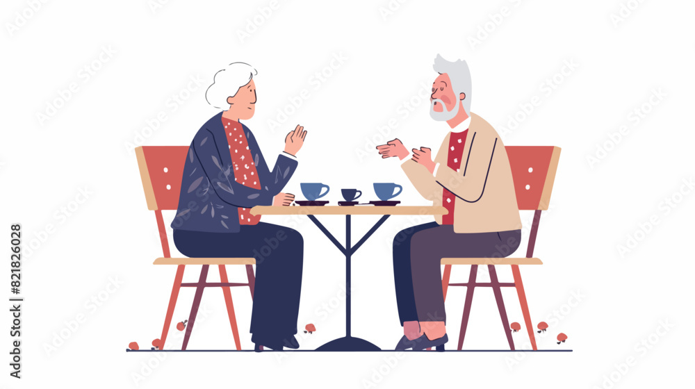 Old love couple on romantic date in cafe. Man woman 