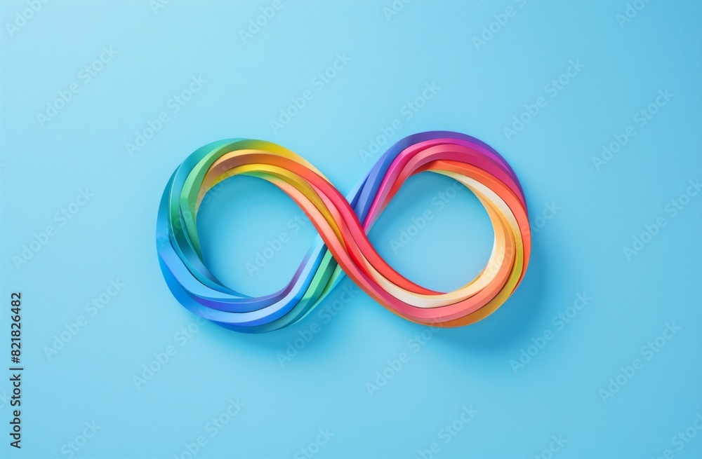 Naklejka premium A colorful infinity symbol, representing the endless possibilities of pride month, on a blue background.