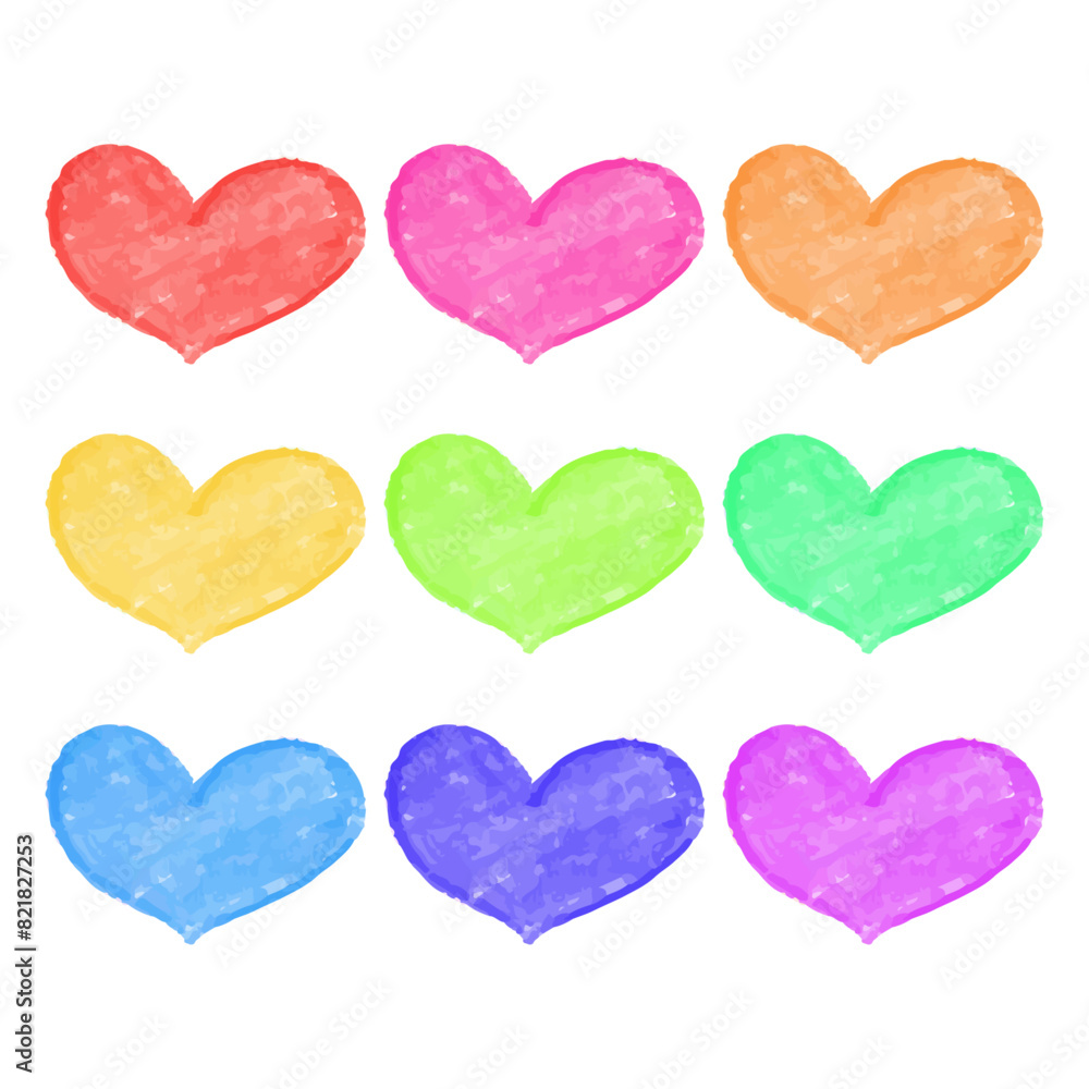 Watercolor hand drawn hearts set Isolated on white background