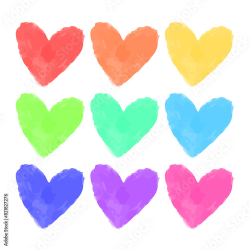 Watercolor hand drawn hearts collection