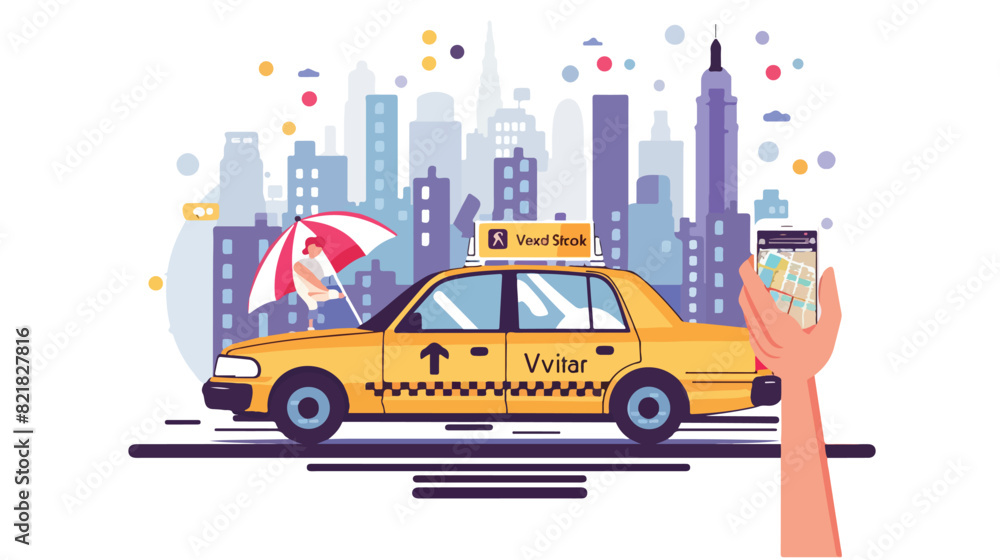 Ordering taxi online with mobile phone app. Internet