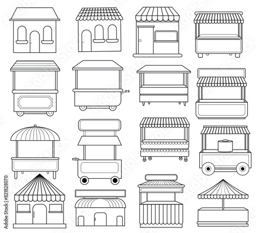 Printhand drawn cart in flat design collection. Pencil Sketch cart, line art cart