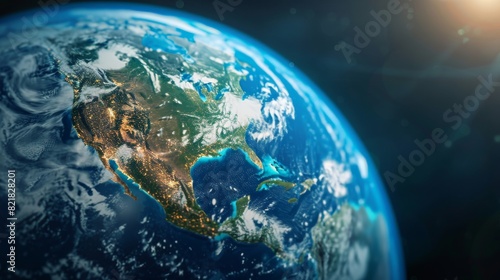 A satellite image of Planet Earth focused on North America. A physical map of The United States of America and Canada.