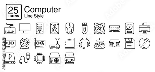 Computer icons in outline style. Collection of Computer, Technology, Software, Hardware Icon set in Line Style. Simple vector editable stroke, easy to use