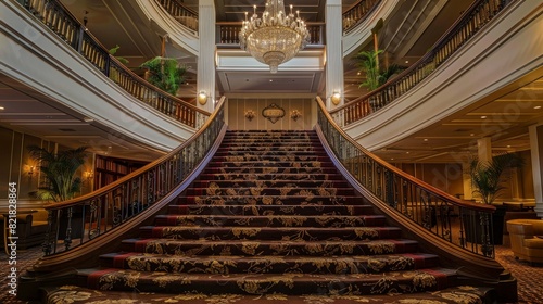 Luxury architectural staircase design in hotel lobby