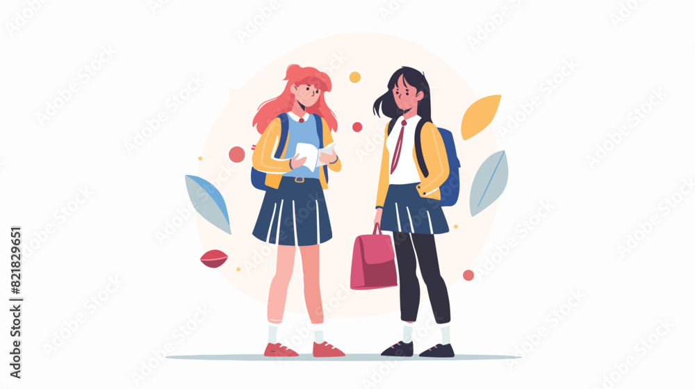 Pair of girls dressed in school uniform. Female stude