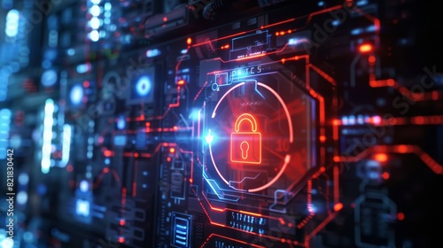 Cybersecurity holograms and lock icons for hacker attacks