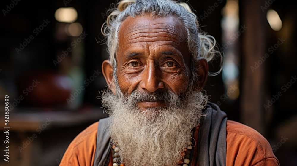 A spiritual elder with a white beard and calming smile dressed in religious attire outdoors A spiritual elder with a white beard and calming smile dressed in religious attire outdoors