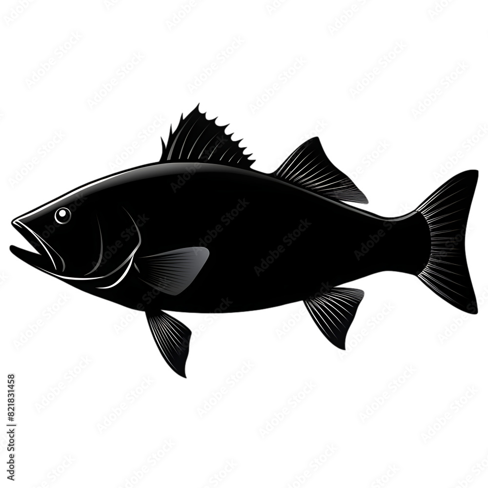 Fototapeta premium silhouette fish seabass on transparent bg