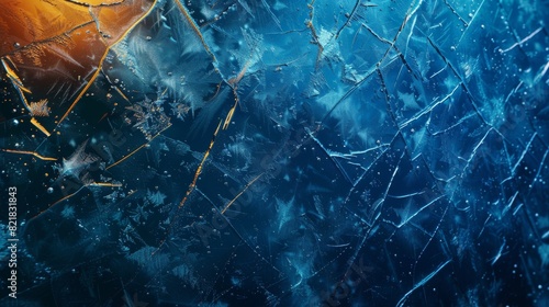 Abstract winter season background with cracked and scratched ice texture photo