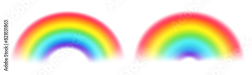 Colorful bright rainbows. Mesh gradient over transparent background