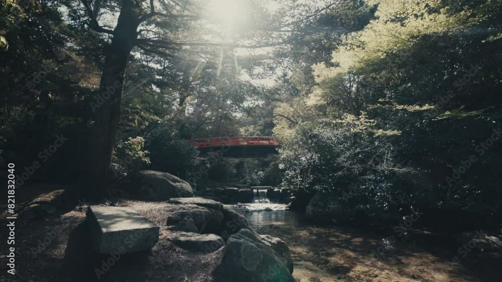 Hiroshima Prefecture, Japan - A Bridge Over a Pond on Itsukushima Island - Static Shot Hiroshima Prefecture, Japan - A Bridge Over a Pond on Itsukushima Island - Static Shot