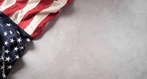 Happy Independence day: 4th of July, American flag on white wooden background.