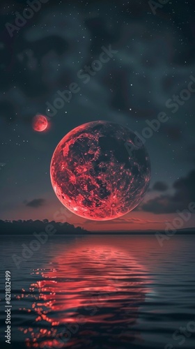 Red moon nature dramatic sky effect beautiful space in universe astronomy theme