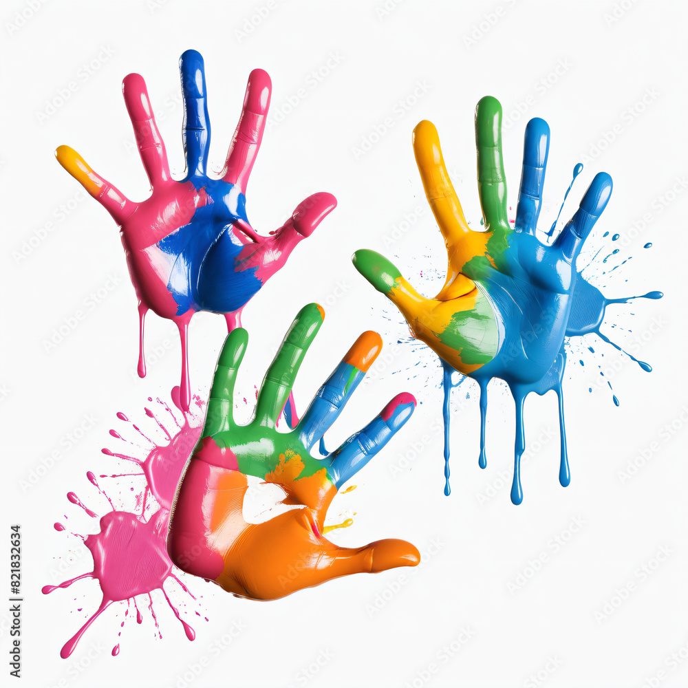 color prints of children's hands on an isolated white background color prints of children's hands on an isolated white background