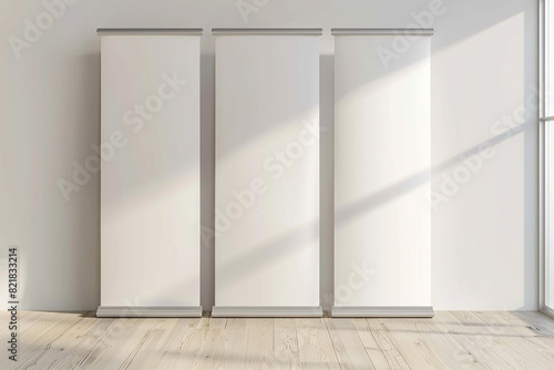 white roll banner for brand advertisement  in studio generated by AI photo