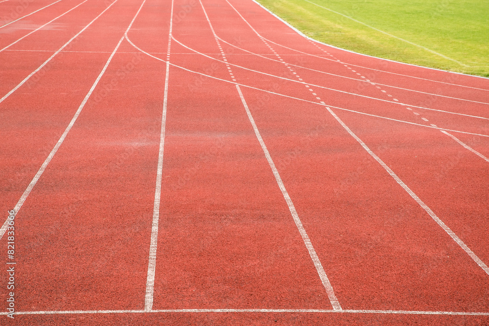Track and field lines of running track in stadium