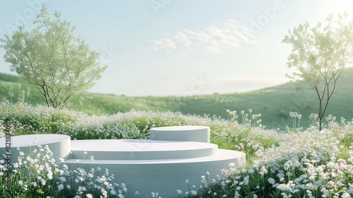 Summer landscape scene with a podium for product display