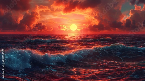 rough ocean at sunset
