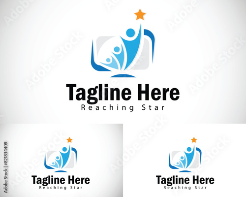 team work logo creative reaching star design concept computer networking