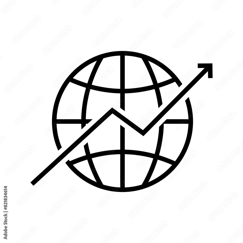 globe with arrow up, international business growth icon vector globe with arrow up, international business growth icon vector