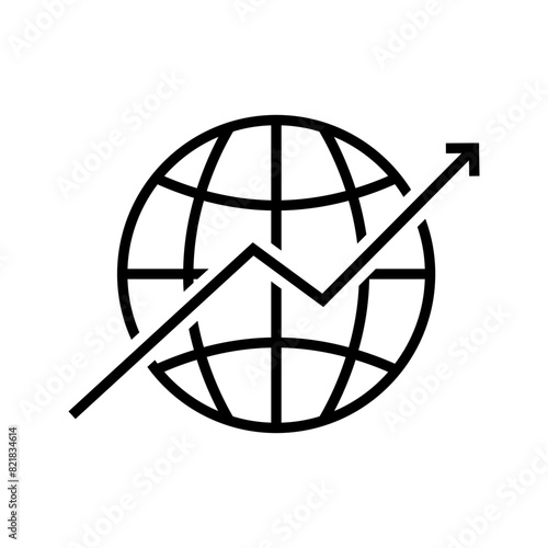 globe with arrow up, international business growth icon vector