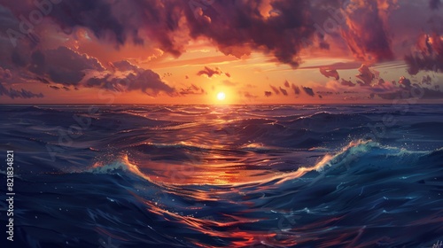 rough ocean at sunset photo