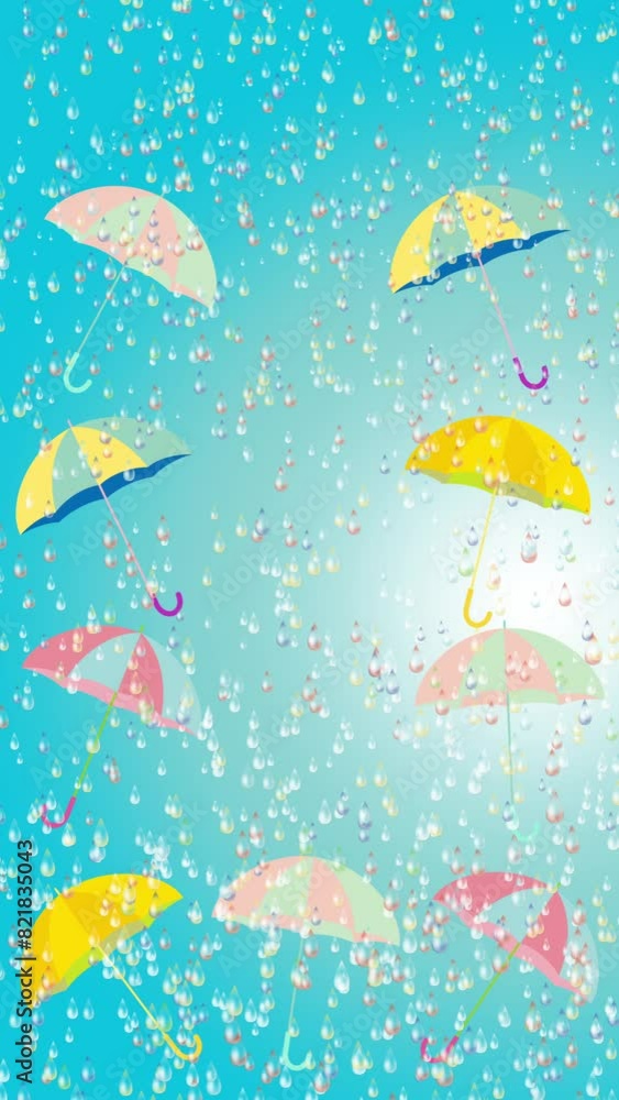 雨の日 傘のある風景2 背景ブルー 縦 雨の日 傘のある風景2 背景ブルー 縦