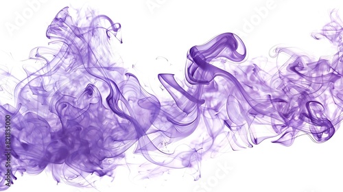 Playful purple smoke wisps swirling and twirling against a clean white backdrop, creating a dreamlike and enchanting atmosphere.