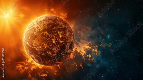 An illustrative concept of global warming  extreme temperatures causing disaster in Australia  and overheating the world in climate change.