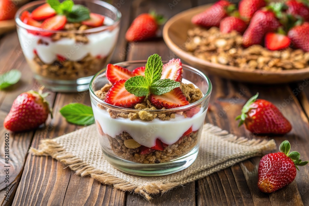 Yogurt parfait with strawberries and granola Yogurt parfait with strawberries and granola