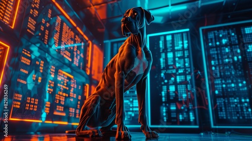 It's a charismatic Great Dane dog posing as a boss, confident and proud, dressed like a tough and male gangster, a strong and powerful leader photo